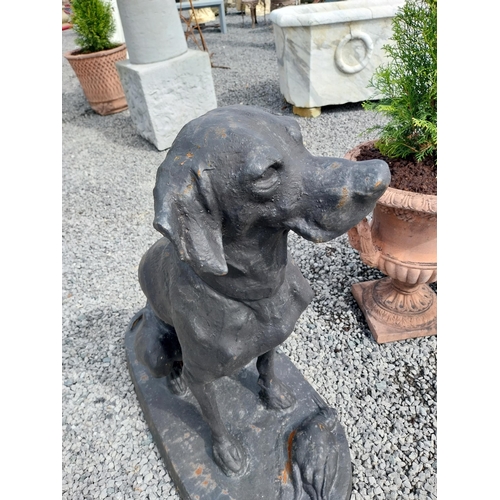 526 - Pair of good quality French cast iron statues of dogs mounted on plinths {90 cm H x 43 cm W x 82 cm ... 