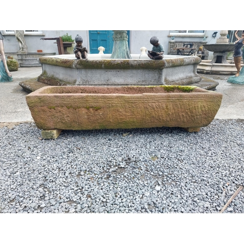 530 - Good quality carved red sandstone trough {30 cm H x 140 cm W x 45 cm D}.