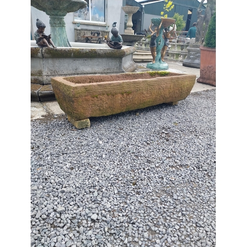 530 - Good quality carved red sandstone trough {30 cm H x 140 cm W x 45 cm D}.