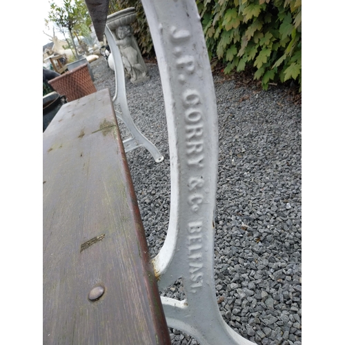 534 - 19th C. cast iron and wooden railway - garden bench J P Curry Belfast {82 cm H x 183 cm W x 40 cm D}... 