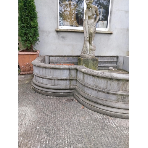 536 - 1950s moulded stone wall pond surround {51 cm H x 290 cm W x 285 cm D}.