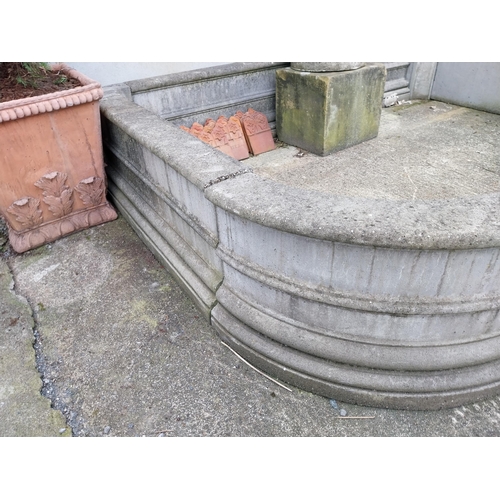 536 - 1950s moulded stone wall pond surround {51 cm H x 290 cm W x 285 cm D}.