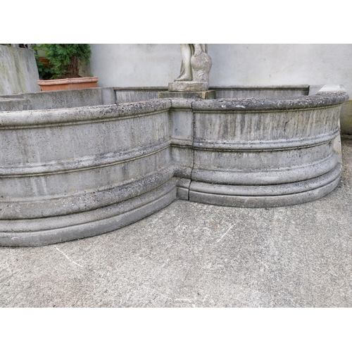 536 - 1950s moulded stone wall pond surround {51 cm H x 290 cm W x 285 cm D}.