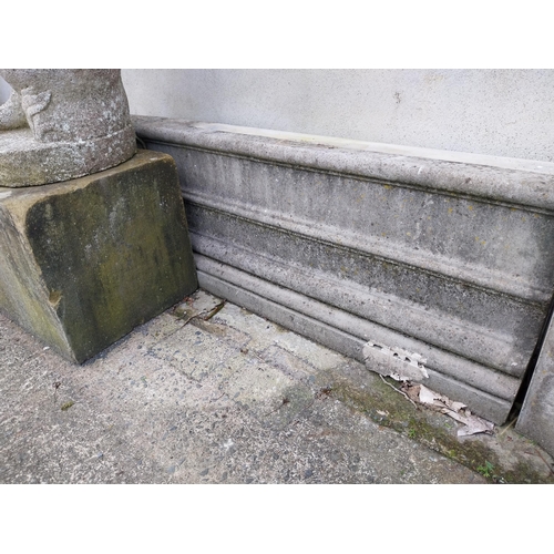 536 - 1950s moulded stone wall pond surround {51 cm H x 290 cm W x 285 cm D}.