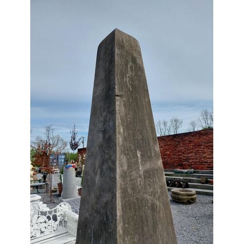 540 - Good quality hand carved limestone obelisk raised on pedestal {220 cm H x 60 cm x 60 cm D}.