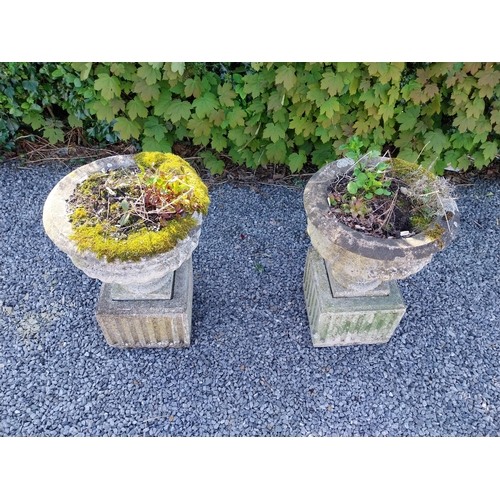 542 - Pair of early 20th C. composition urns on square pedestals {68 cm H x 46 cm Dia.}.