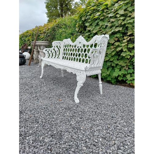 55 - Decorative French cast iron three seater garden bench {95 cm H x 158 cm W X 44 cm D}.