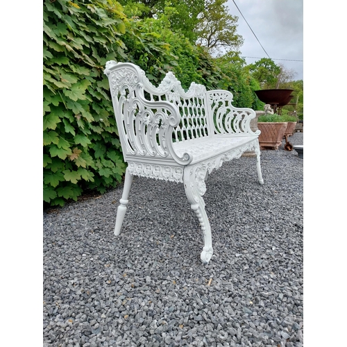 55 - Decorative French cast iron three seater garden bench {95 cm H x 158 cm W X 44 cm D}.