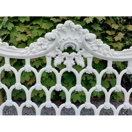 55 - Decorative French cast iron three seater garden bench {95 cm H x 158 cm W X 44 cm D}.