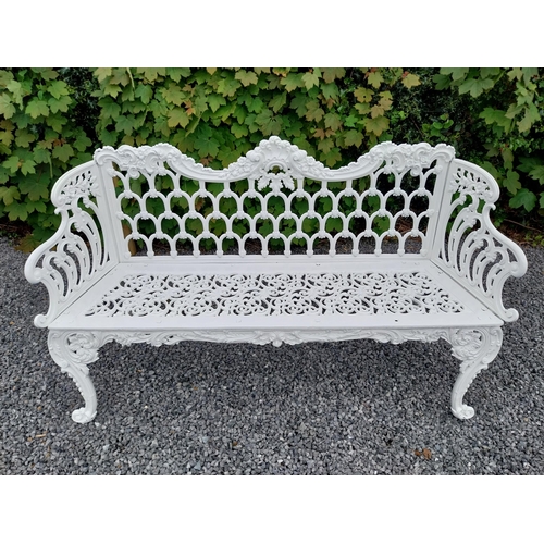 55 - Decorative French cast iron three seater garden bench {95 cm H x 158 cm W X 44 cm D}.