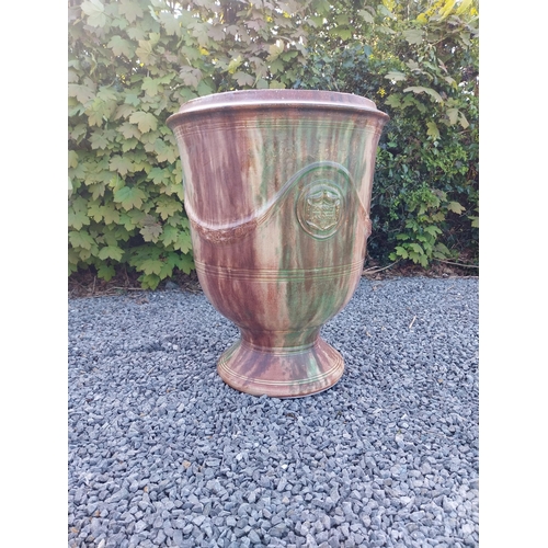 553 - Good quality glazed terracotta Boisset Anduze urn signed (1992) {72 cm H x 56 cm Dia.}.