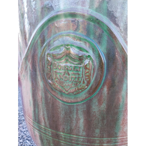 553 - Good quality glazed terracotta Boisset Anduze urn signed (1992) {72 cm H x 56 cm Dia.}.