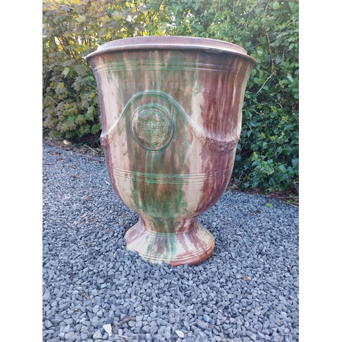 554 - Good quality glazed terracotta Boisset Anduze urn signed (1992) {72 cm H x 56 cm Dia.}.