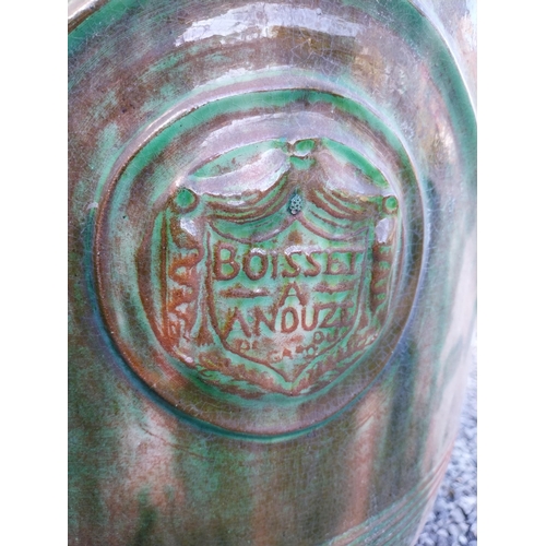 554 - Good quality glazed terracotta Boisset Anduze urn signed (1992) {72 cm H x 56 cm Dia.}.