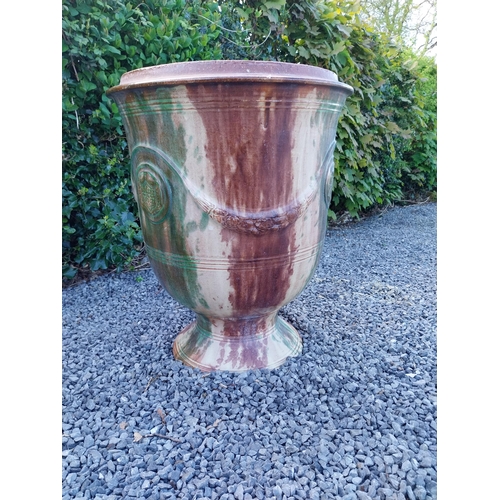 554 - Good quality glazed terracotta Boisset Anduze urn signed (1992) {72 cm H x 56 cm Dia.}.