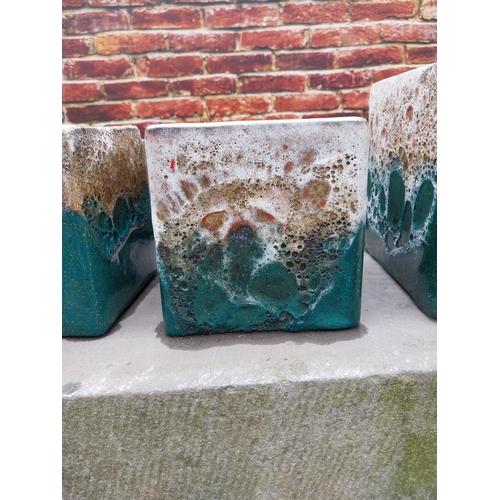 560 - Set of four Atlantis glazed terracotta plant pots {20 cm H x 22 cm W x 22 cm D and 16 cm H x 15 cm W... 