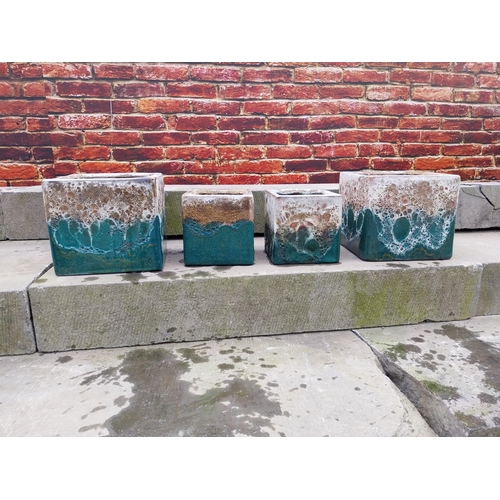 560 - Set of four Atlantis glazed terracotta plant pots {20 cm H x 22 cm W x 22 cm D and 16 cm H x 15 cm W... 