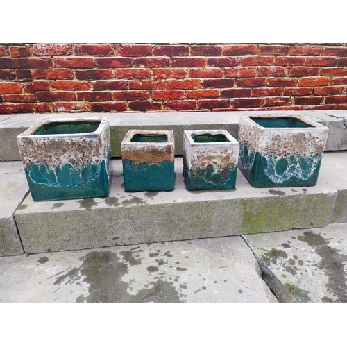 560 - Set of four Atlantis glazed terracotta plant pots {20 cm H x 22 cm W x 22 cm D and 16 cm H x 15 cm W... 