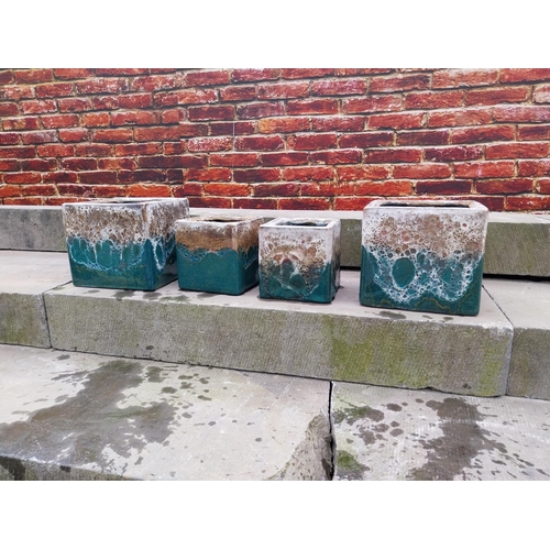 560 - Set of four Atlantis glazed terracotta plant pots {20 cm H x 22 cm W x 22 cm D and 16 cm H x 15 cm W... 