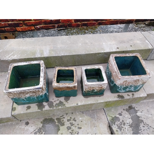 560 - Set of four Atlantis glazed terracotta plant pots {20 cm H x 22 cm W x 22 cm D and 16 cm H x 15 cm W... 