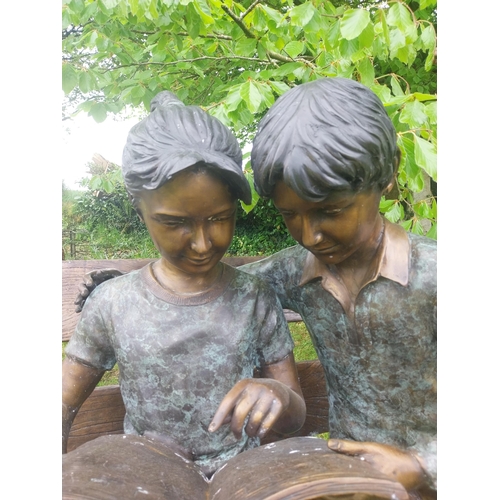 576 - Exceptional quality bronze sculpture of Boy and Girl {115 cm H x 114 cm W x 88 cm D}.