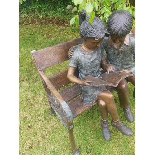 576 - Exceptional quality bronze sculpture of Boy and Girl {115 cm H x 114 cm W x 88 cm D}.