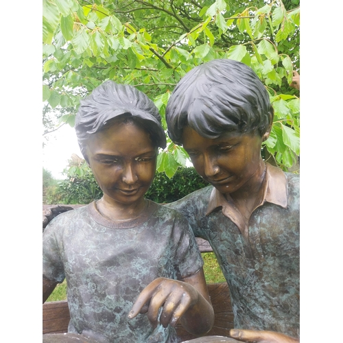 576 - Exceptional quality bronze sculpture of Boy and Girl {115 cm H x 114 cm W x 88 cm D}.