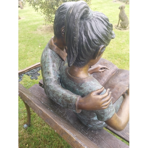 576 - Exceptional quality bronze sculpture of Boy and Girl {115 cm H x 114 cm W x 88 cm D}.