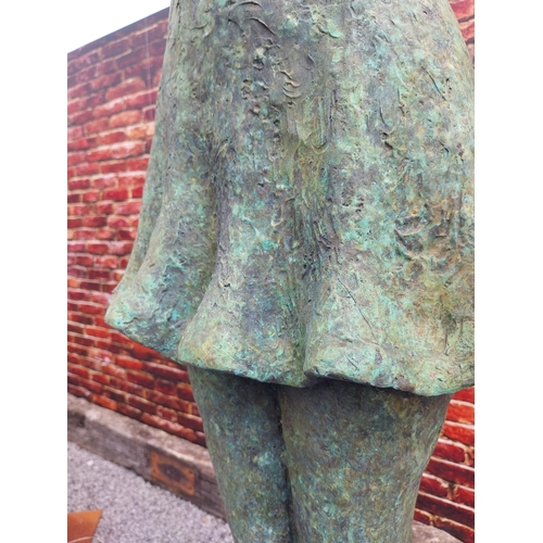 58 - Exceptional quality bronze contemporary sculpture of a Lady with raised arm on slate plinth {Overall... 