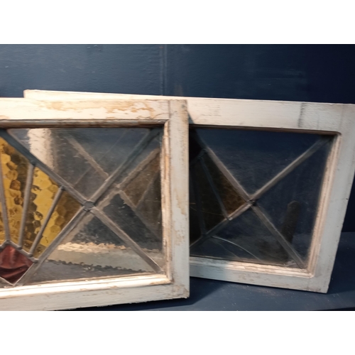 581 - Collection of three leaded stain glass windows {Each H 45cm x W 74cm }. (NOT AVAILABLE TO VIEW IN PE... 