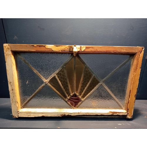 581 - Collection of three leaded stain glass windows {Each H 45cm x W 74cm }. (NOT AVAILABLE TO VIEW IN PE... 