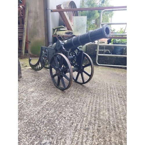 586 - Pair of decorative cast iron cannons in the Victorian style {71 cm H x 42 cm W x 160 cm D}.