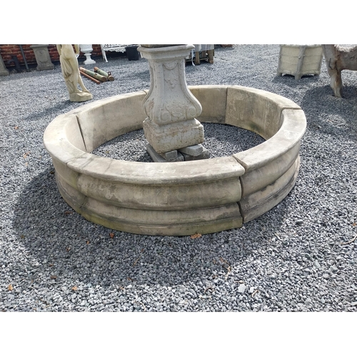 588 - Moulded stone flower bed surround {39 cm H x 200 cm Dia.}. Plus an urn decorated with swags and a gr... 