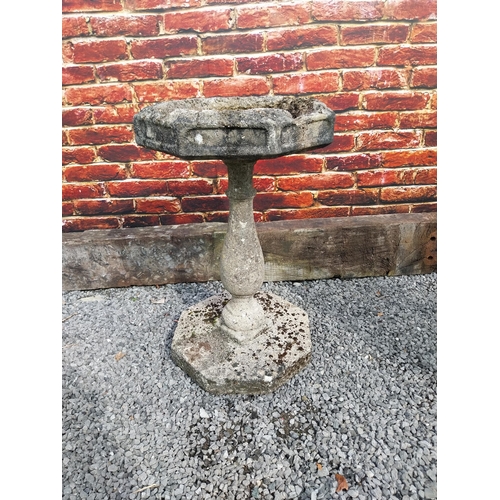 592 - 1950s bird bath mounted in hexagon plinth {84 cm H x 52 cm Dia.}.