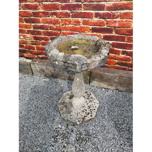 592 - 1950s bird bath mounted in hexagon plinth {84 cm H x 52 cm Dia.}.