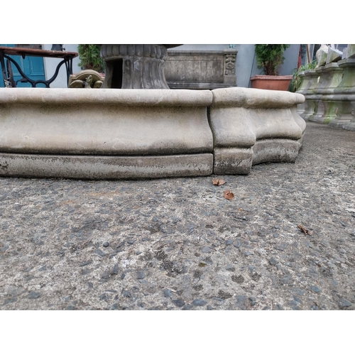 596 - Good quality moulded sandstone two-tiered fountain surmounted by Cherub with surround {250 cm H x 24... 