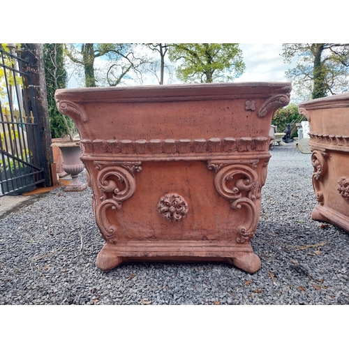 598 - Pair of Italian decorative moulded terracotta urns in the Rocco style {89 cm H x 100 cm W x 100 cm D... 