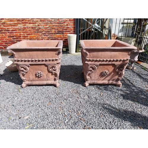 598 - Pair of Italian decorative moulded terracotta urns in the Rocco style {89 cm H x 100 cm W x 100 cm D... 