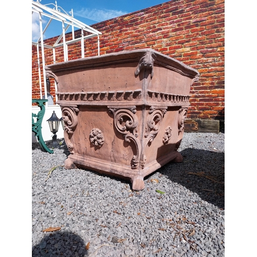 598 - Pair of Italian decorative moulded terracotta urns in the Rocco style {89 cm H x 100 cm W x 100 cm D... 