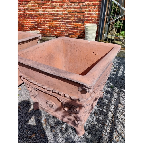 598 - Pair of Italian decorative moulded terracotta urns in the Rocco style {89 cm H x 100 cm W x 100 cm D... 