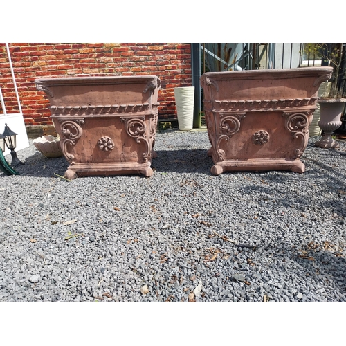 598 - Pair of Italian decorative moulded terracotta urns in the Rocco style {89 cm H x 100 cm W x 100 cm D... 