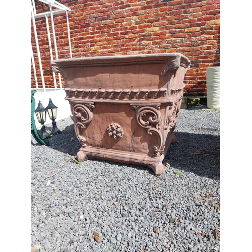 598 - Pair of Italian decorative moulded terracotta urns in the Rocco style {89 cm H x 100 cm W x 100 cm D... 