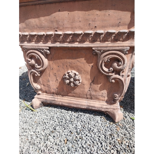 598 - Pair of Italian decorative moulded terracotta urns in the Rocco style {89 cm H x 100 cm W x 100 cm D... 