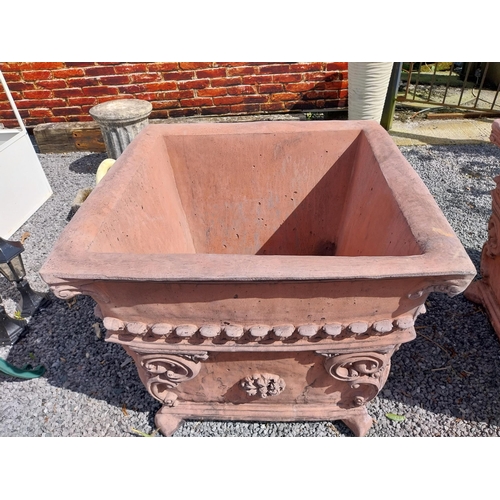 598 - Pair of Italian decorative moulded terracotta urns in the Rocco style {89 cm H x 100 cm W x 100 cm D... 