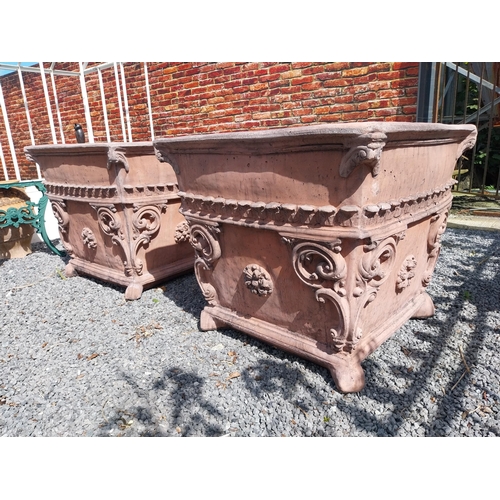 598 - Pair of Italian decorative moulded terracotta urns in the Rocco style {89 cm H x 100 cm W x 100 cm D... 