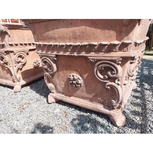 598 - Pair of Italian decorative moulded terracotta urns in the Rocco style {89 cm H x 100 cm W x 100 cm D... 