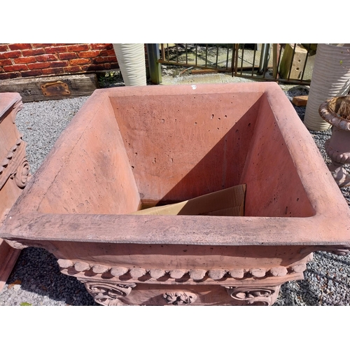 598 - Pair of Italian decorative moulded terracotta urns in the Rocco style {89 cm H x 100 cm W x 100 cm D... 