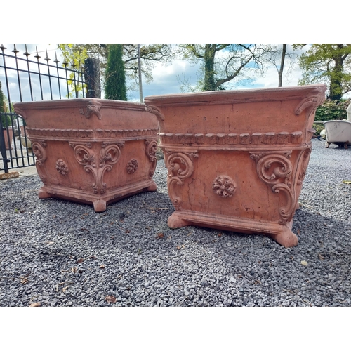 598 - Pair of Italian decorative moulded terracotta urns in the Rocco style {89 cm H x 100 cm W x 100 cm D... 