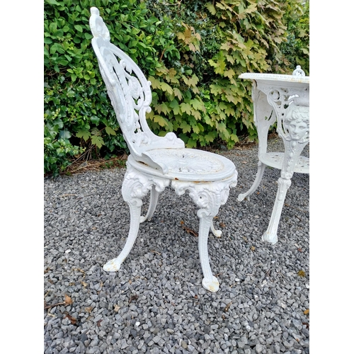 602 - 19th C. cast iron garden table with two matching chairs {Tbl. 68 cm H x 59 cm Dia. and Chairs 83 cm ... 