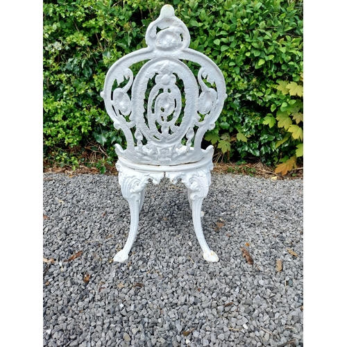 602 - 19th C. cast iron garden table with two matching chairs {Tbl. 68 cm H x 59 cm Dia. and Chairs 83 cm ... 